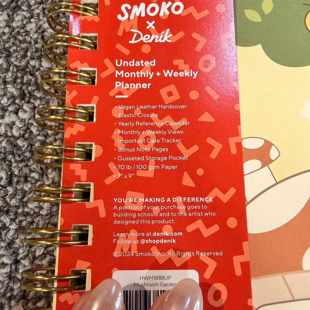 Smoko x Denik Mushroom Garden Undated Monthly Weekly Planner Vegan Leather 7x9
